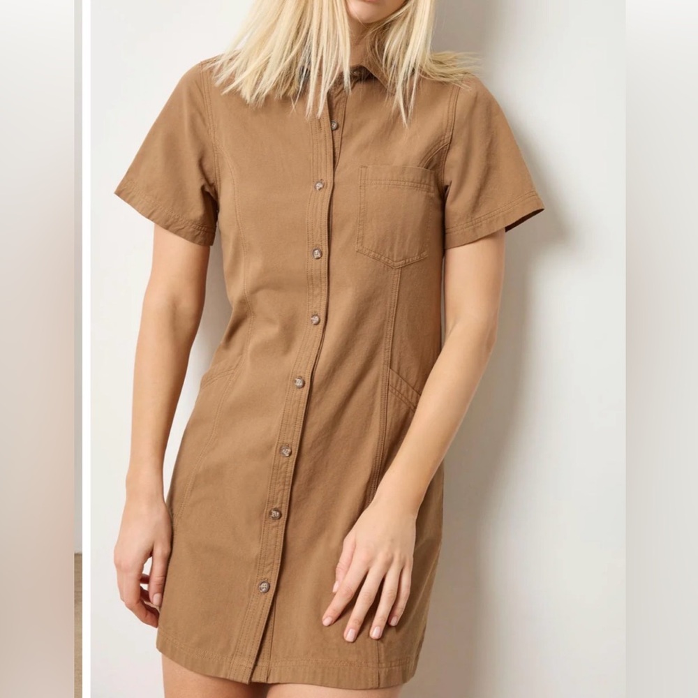 NWT Lilla P Twill Paneled Shirt Dress in Pecan S